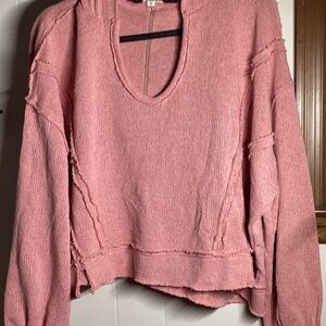 POL Distressed Pink Scoop Neck Sweater